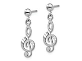 Rhodium Over 14k White Gold Diamond-Cut and Satin Treble Clef Dangle Earrings