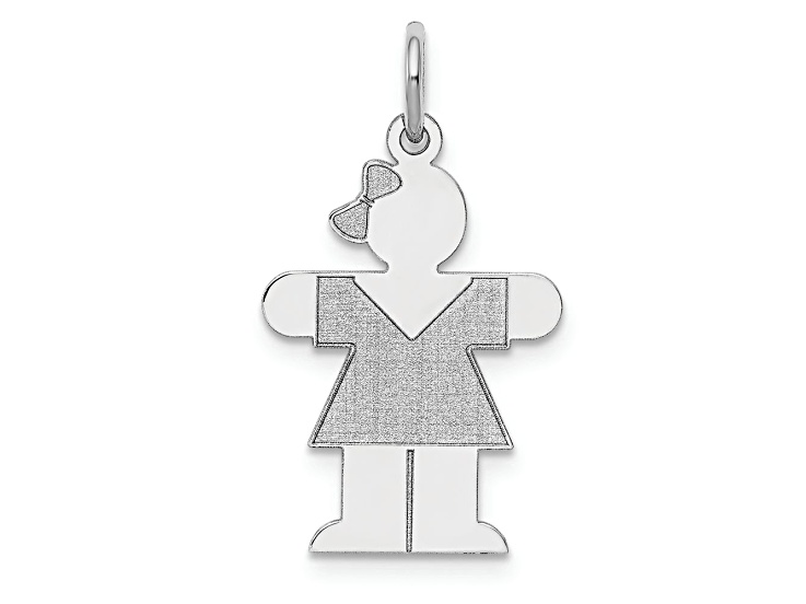 Rhodium Over 14k White Gold Satin Girl with Bow on Left Hugs Charm