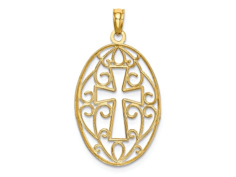 Rhodium Over 14K Two-tone Gold Beaded Filigree Cross Charm Pendant