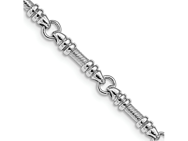 Rhodium Over 14k White Gold 3.5mm Hand-polished and Textured Fancy Link Bracelet