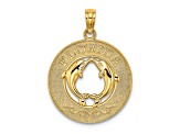 14k Yellow Gold Textured FLORIDA with Dolphins Circle Charm