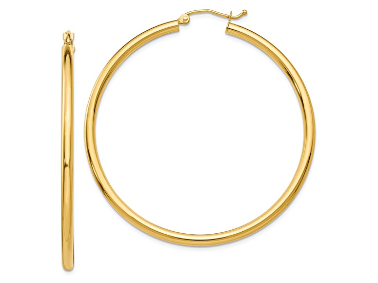 10k Yellow Gold Polished 1 15/16" Tube Hoop Earrings