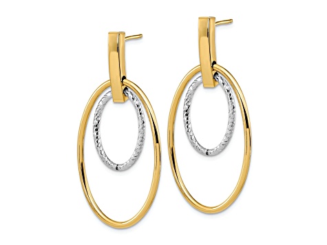 14k Two-tone Gold Polished Diamond-Cut Dangle Earrings