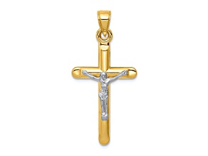 14K Yellow and White Gold Hollow Crucifix Pendant