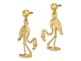 14k Yellow Gold 3D Textured Flamingo Dangle Earrings