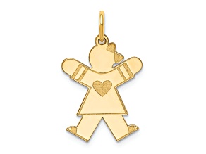 14k Yellow Gold Satin Girl with Heart and Bow on Left Joy Charm