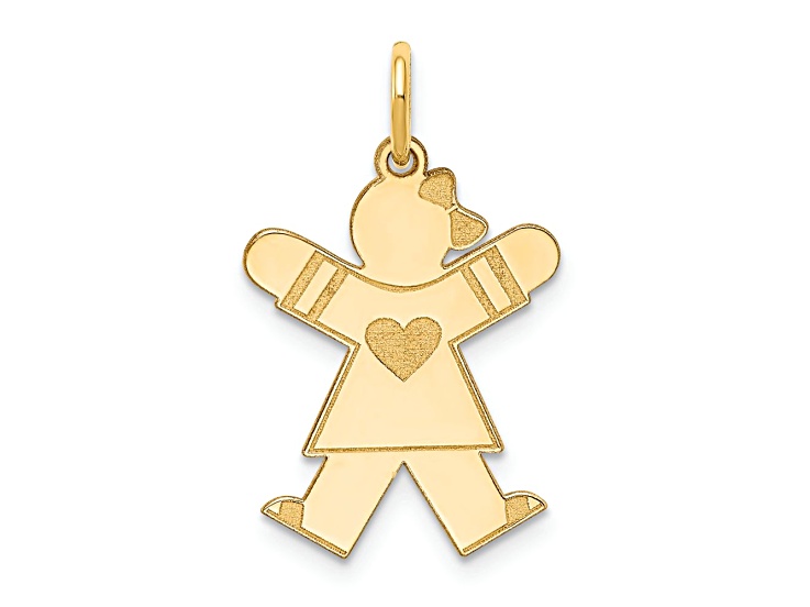 14k Yellow Gold Satin Girl with Heart and Bow on Left Joy Charm