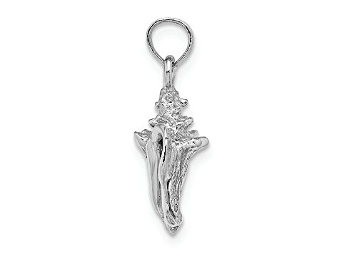 Rhodium Over 14k White Gold 3D Textured Conch Shell Pendant