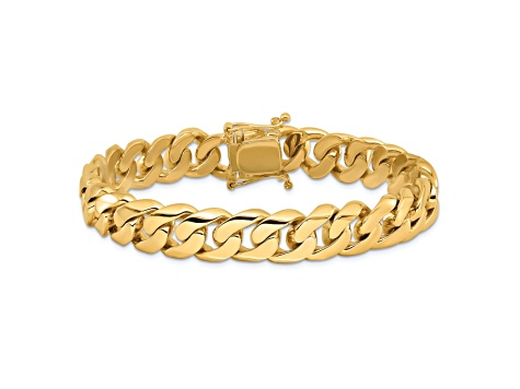 14K Yellow Gold 10.8mm Hand-Polished Rounded Curb Link Bracelet