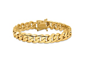 14K Yellow Gold 10.8mm Hand-Polished Rounded Curb Link Bracelet