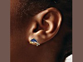 14k Yellow Gold Blue and White Enameled Dolphin Stud Earrings