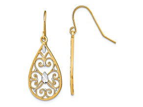 14K Two-tone Gold Diamond-Cut Filigree Fancy Dangle Earrings