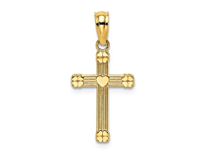 10K Yellow Gold Textured with Center Heart Small Cross Charm
