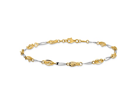 14K Two-tone Polished Fancy Link Anklet