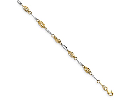 14K Two-tone Polished Fancy Link Anklet