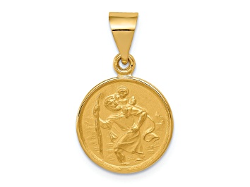 Picture of 18k Yellow Gold Satin Saint Christopher Medal Pendant