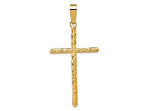 14k Yellow Gold Polished and Textured Fancy Cross Pendant