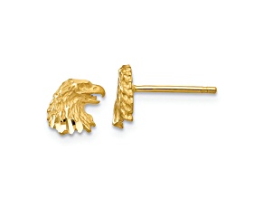 14k Yellow Gold Diamond-Cut and Satin Eagle Stud Earrings