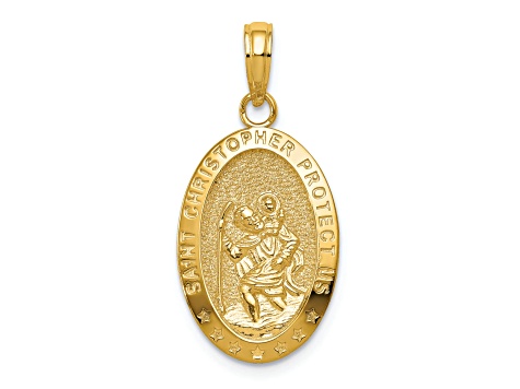 14K Yellow Gold Saint Christopher Medal Pendant