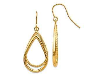 Picture of 14K Yellow Gold Polished and Textured Teardrop Dangle Earrings