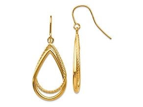 14K Yellow Gold Polished and Textured Teardrop Dangle Earrings