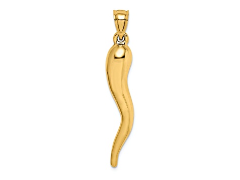 14k Yellow Gold Hollow 3D Italian Horn Pendant