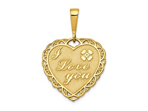 14k Yellow Gold Textured Reversible I Love You Heart Pendant