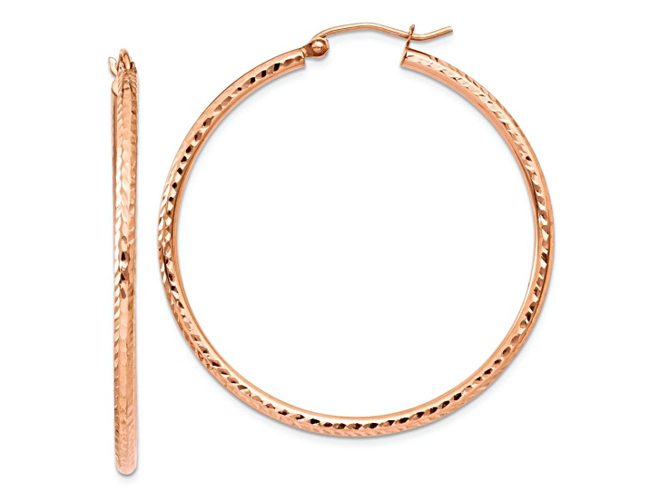 10k Rose Gold 1 9/16" Polished Large Diamond-Cut Tube Hoop Earrings