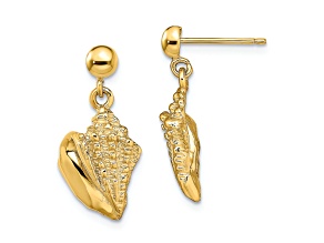 14k Yellow Gold Textured Conch Shell Dangle Earrings
