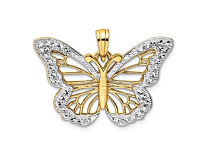 14K Two-tone Gold Diamond-Cut Butterfly Pendant