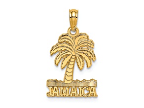 14k Yellow Gold Textured JAMAICA Under Palm Tree Charm