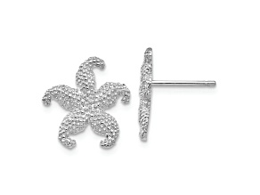 Rhodium Over 14K White Gold Textured Starfish Stud Earrings