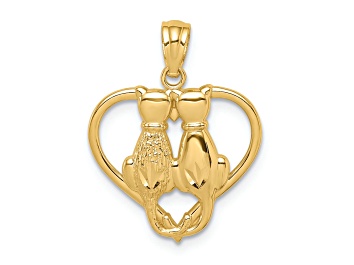 Picture of 14K Yellow Gold Sitting Cats in a Heart Pendant