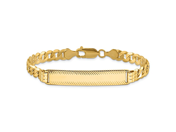 14k Yellow Gold Diamond-Cut Curb Link ID Bracelet