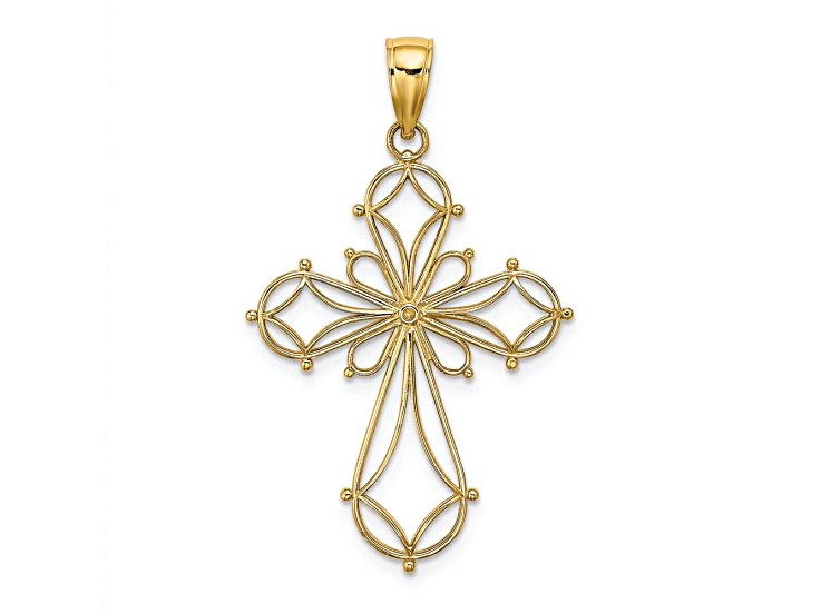 14k Yellow Gold Cut-Out Shapes Fancy Cross Charm