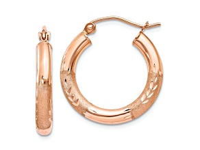 14k Rose Gold Satin and Diamond-Cut 9/16" Hoop Earrings