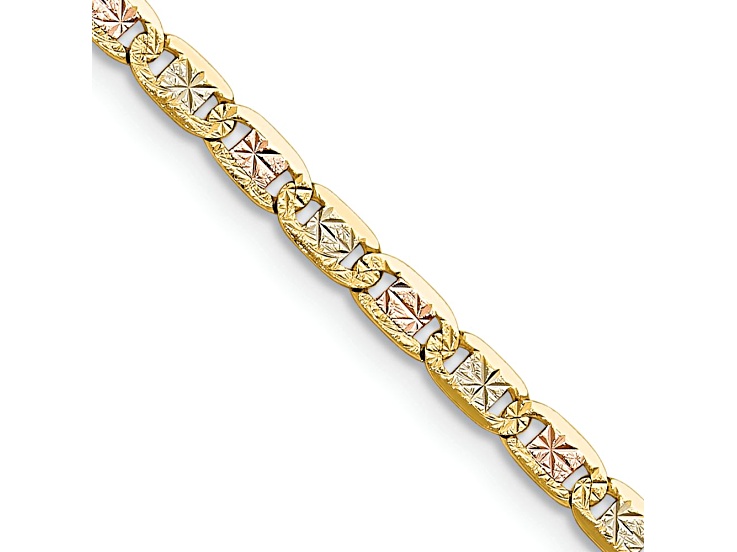 14k Yellow Gold, 14k White Gold and 14k Rose Gold 3.2mm Solid Pave Valentino Link 16 Inch Chain