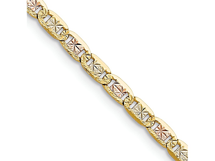 14k Yellow Gold, 14k Rose Gold and 14k White Gold 3.2mm PavÃ© Valentino 18 Inch Chain
