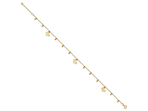 14K Yellow Gold Polished Butterfly 9-inch Plus 1-inch Extension Anklet