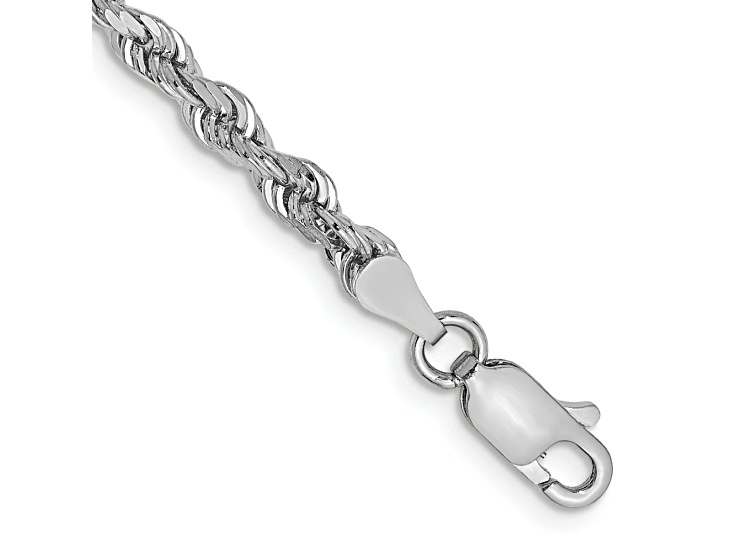 Rhodium Over 10k White Gold 3.35mm Diamond-Cut Quadruple Rope Link Bracelet