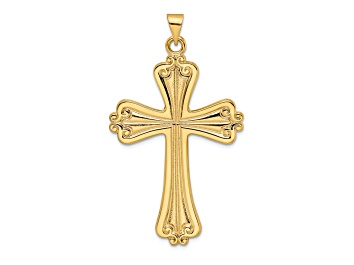 Picture of 14k Yellow Gold Solid Polished and Textured Solid Fancy Cross Pendant