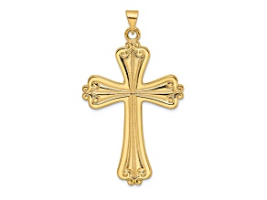 14k Yellow Gold Solid Polished and Textured Solid Fancy Cross Pendant