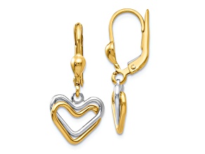 14k Yellow Gold and 14k White Gold Double Heart Dangle Earrings