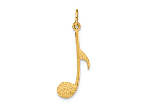14k Yellow Gold Satin and Textured Musical Note Pendant