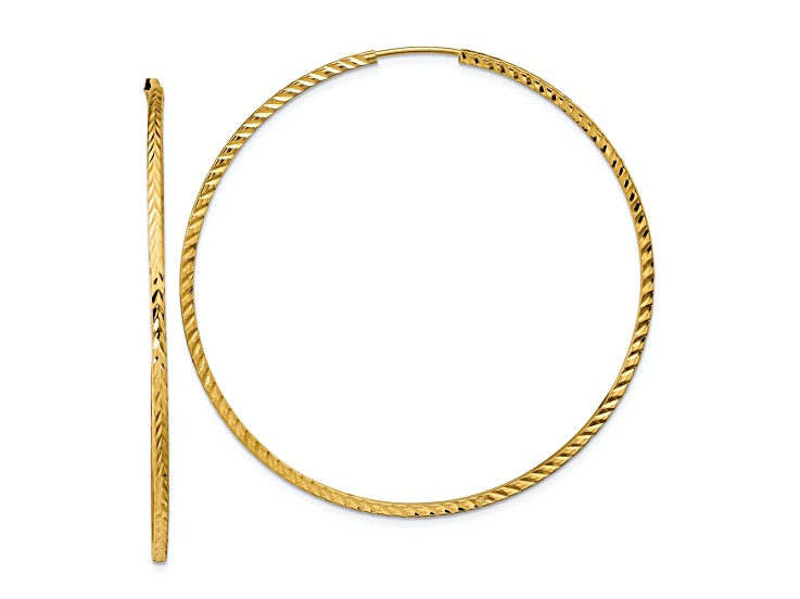 14k Yellow Gold 2 3/16" Diamond-cut Square Tube Endless Hoop Earrings