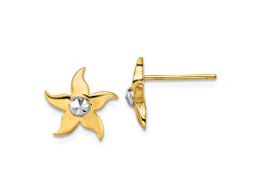 14K Yellow Gold and Rhodium Over 14K Yellow Gold Diamond-Cut Starfish Stud Earrings