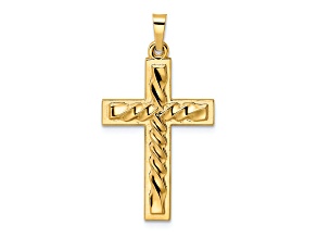 14K Yellow Gold Polished and Twisted Hollow Cross Pendant
