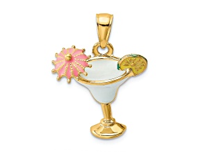 14k Yellow Gold Multi-Color Enameled Margarita Drink with Umbrella and Lime Charm