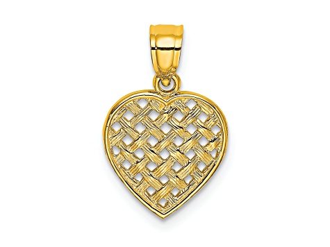 14k Yellow Gold Cut-Out and Textured Woven Heart Charm