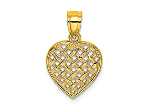 14k Yellow Gold Cut-Out and Textured Woven Heart Charm